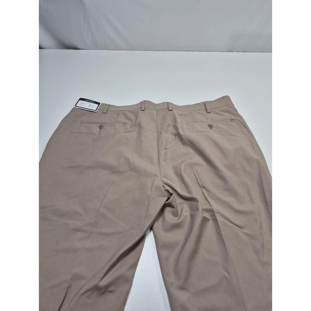 Giles & Jasper Suit Pants Mens 42x36 Beige Wool Stretch Dress Unhemmed NWT